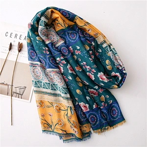 Women's Thin Floral Print Sun Shawl Long wholesale national wind  polyester geometric scarf