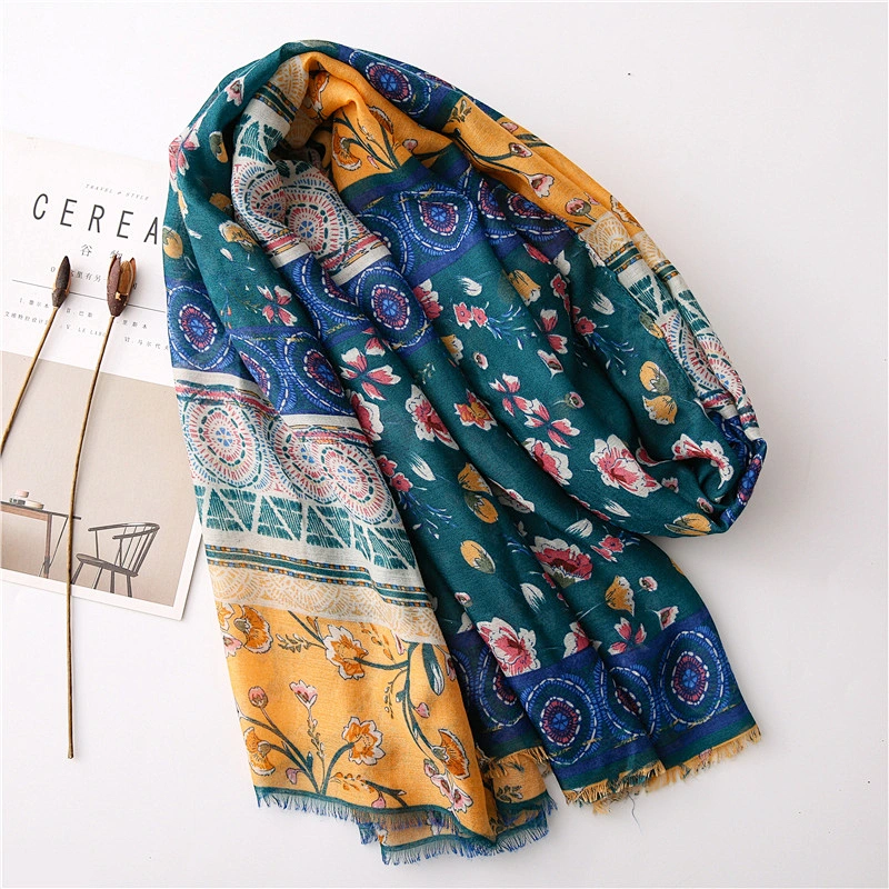Women's Thin Floral Print Sun Shawl Long wholesale national wind  polyester geometric scarf