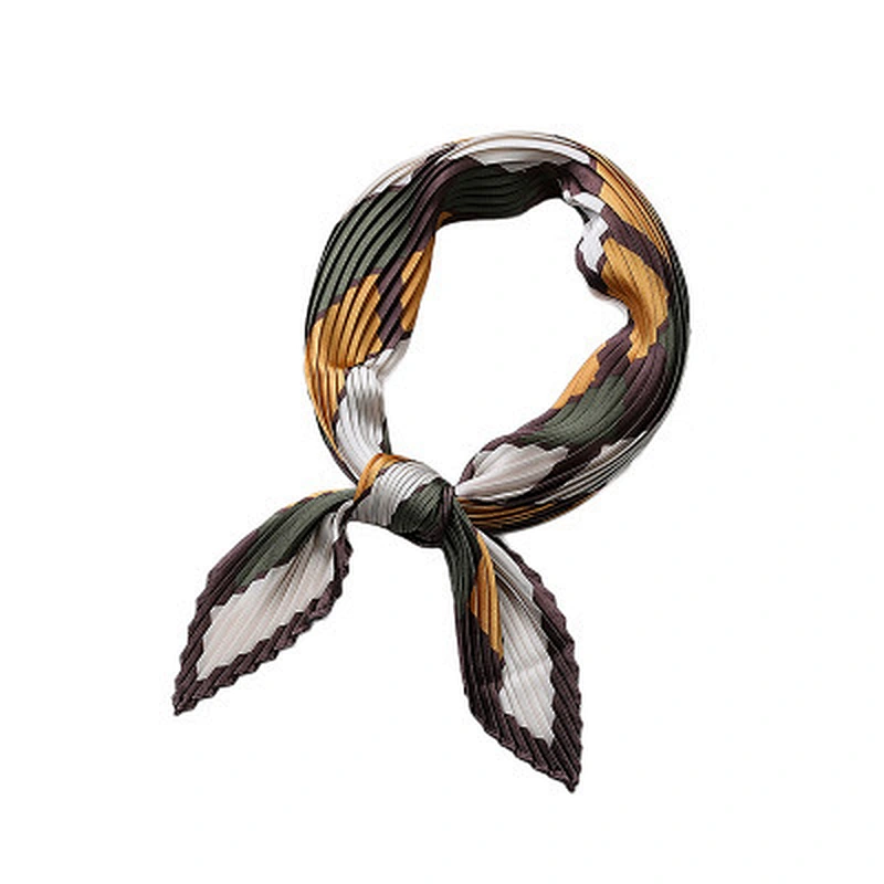 Temperament small square sunscreen pleated wild scarf double sided printing satin silk scarf