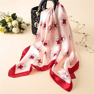 Fashion printed decorative female variety shawl satin silk square neck scarf 90cm