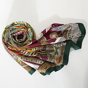 130*130CM Women's Orange Oversized Sunscreen Printed Shawl silk twill large square scarf
