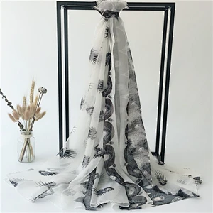 Manufacturer produces 2020 new feather print air-conditioned beach cheap printed chiffon scarves scarf women