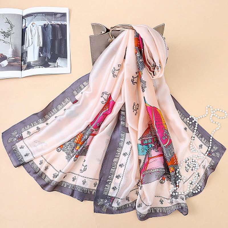 Spring and summer new bohemian silk printed sunscreen scarf long silk scarf beach shawl