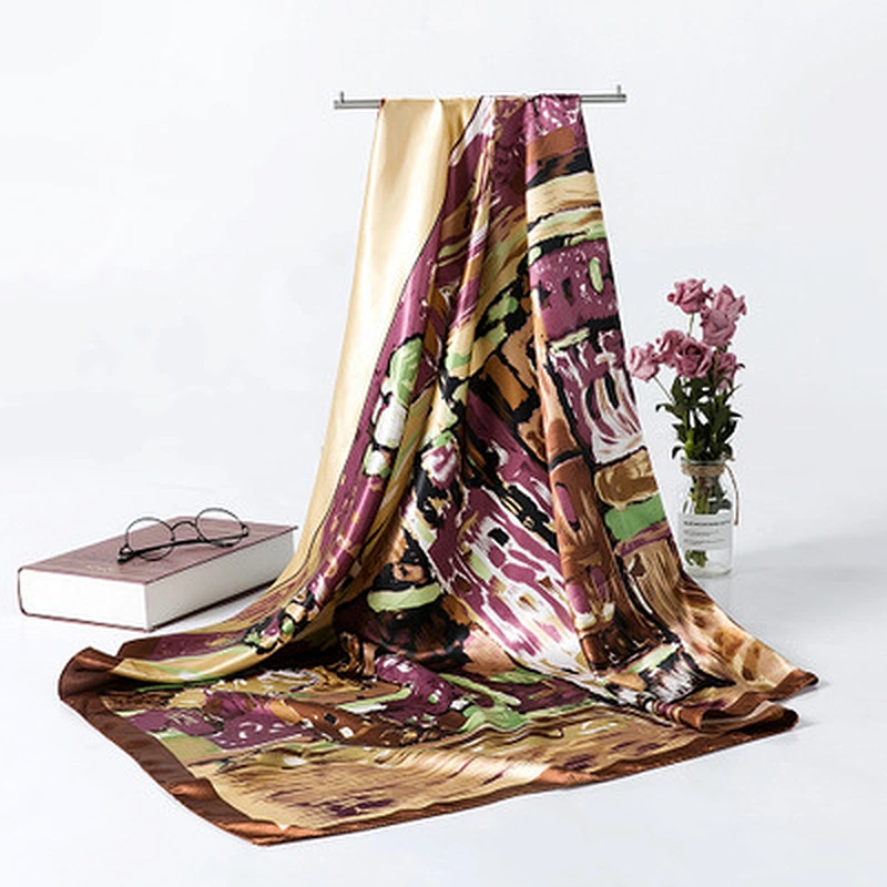New oil painting art sunscreen scarf ladies women printed shawl satin silk square scarf