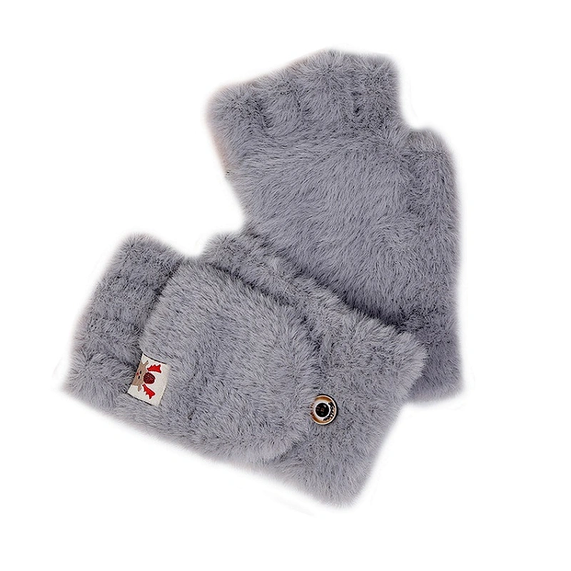Hot Selling Womens Soft Fingerless Gloves Winter  Warm Flip Half Finger Gloves