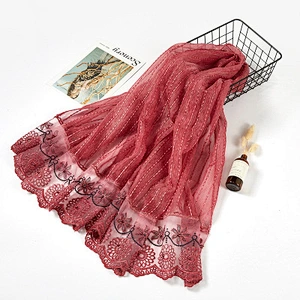 Malaysian new ladies scarf summer all-match floral lace pearl imitated silk hijab scarf