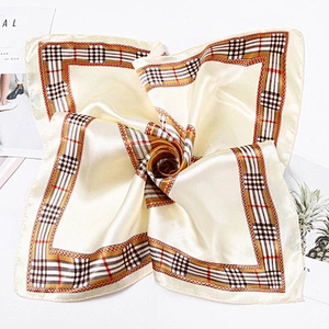 Plaid printed border square scarf wild women muslim satin printed square scarf