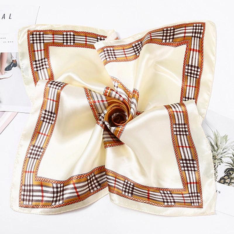 Plaid printed border square scarf wild women muslim satin printed square scarf