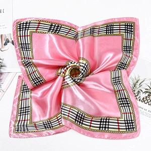 Plaid printed border square scarf wild women muslim satin printed square scarf