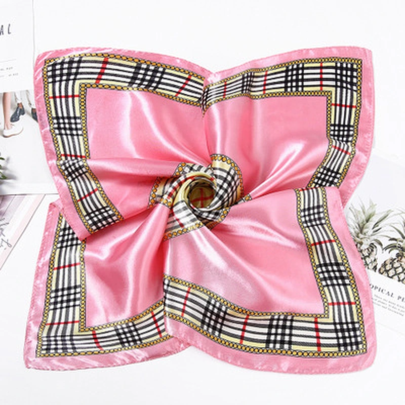 Plaid printed border square scarf wild women muslim satin printed square scarf