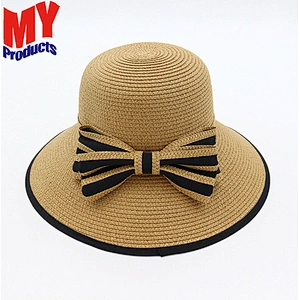 Paper yarn crochet ladies foldable floppy straw hats decorated