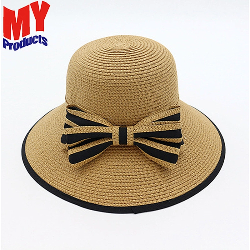 Paper yarn crochet ladies foldable floppy straw hats decorated