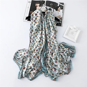 Fashion thin sunscreen oversized shawl women summer printing silk long shawl and scarves