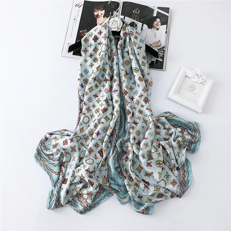 Fashion thin sunscreen oversized shawl women summer printing silk long shawl and scarves