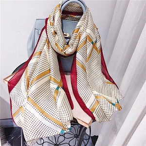 Summer dual-use long check print shawl  foulard silk twill scarf wholesale china