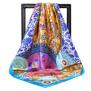 Soft smooth printing large square simulation silk scarf muslim silk square scarf designer shawl