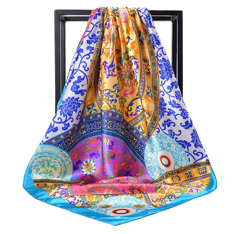 Soft smooth printing large square simulation silk scarf muslim silk square scarf designer shawl