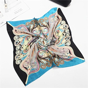 Light breathable women simulation silk stain printing muslim plain square scarves scarf