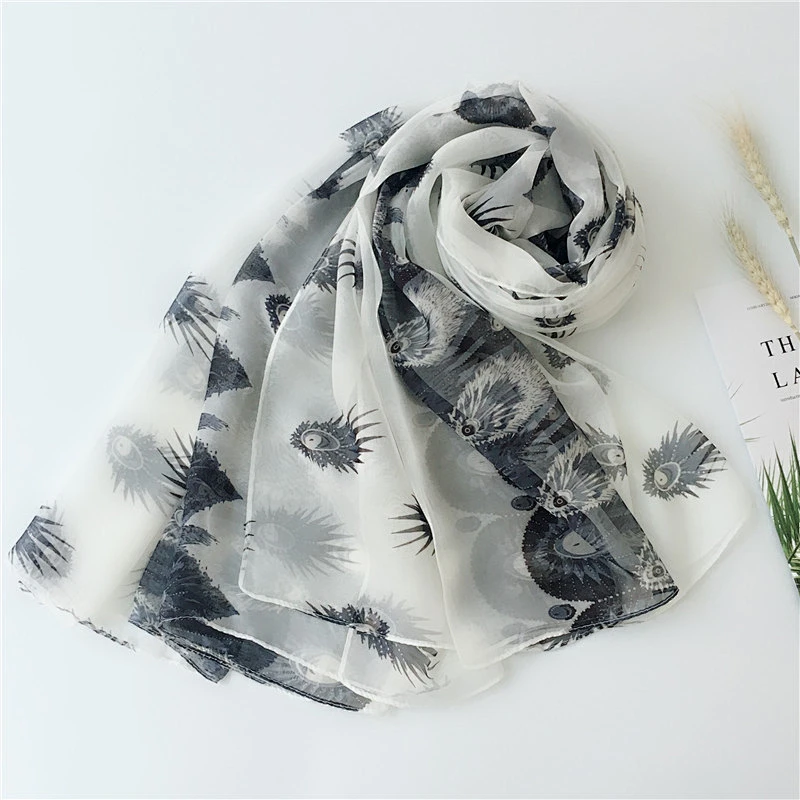 Manufacturer produces 2020 new feather print air-conditioned beach cheap printed chiffon scarves scarf women