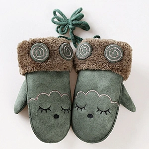 Faux Suede Cute Unisex Kids Winter Child Cartoon Mittens Gloves