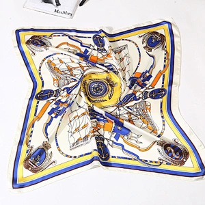 Spring small scarves gift sailboat printed sunscreenscarf women square silk long scarf