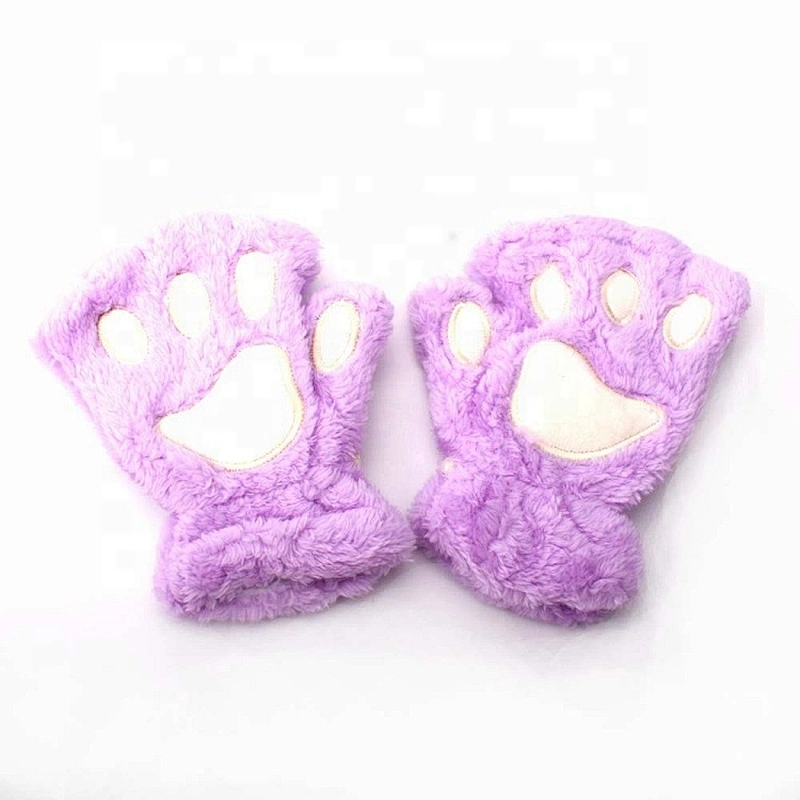 Best Winter Lovely Cartoon Cat Claw Gloves Thick Warm Fluffy Paws Half Finger Glove For Kids