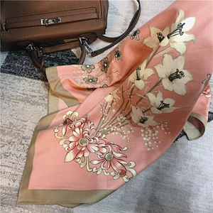 Thin scarf women floral printed sunscreen high quality ladies imitated silk scarf