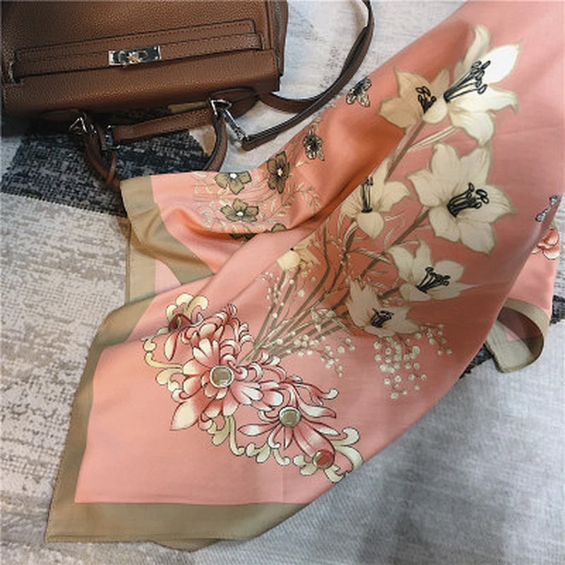 Thin scarf women floral printed sunscreen high quality ladies imitated silk scarf