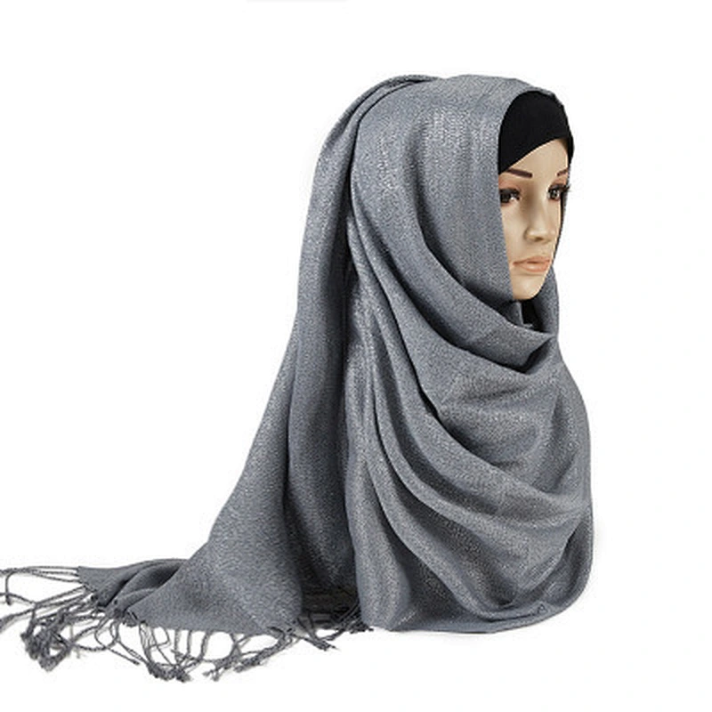 Solid color silver silk starry tassel shawl women beautiful hijab hijabs muslim scarf