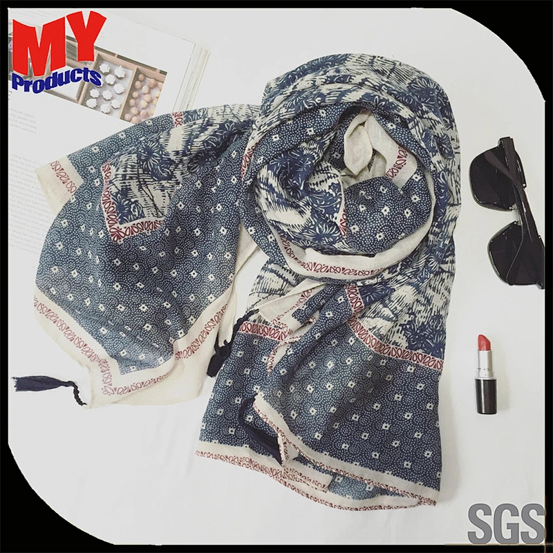 2018 New ladies fashion printing tassel ethnic style 180 * 100cm cotton scarf plain custom
