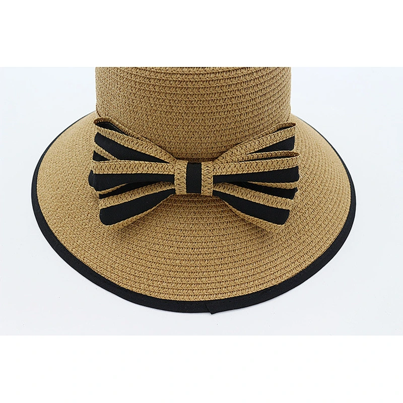 Paper yarn crochet ladies foldable floppy straw hats decorated
