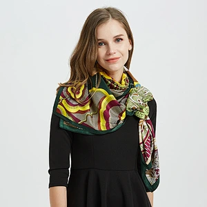130*130CM Women's Orange Oversized Sunscreen Printed Shawl silk twill large square scarf