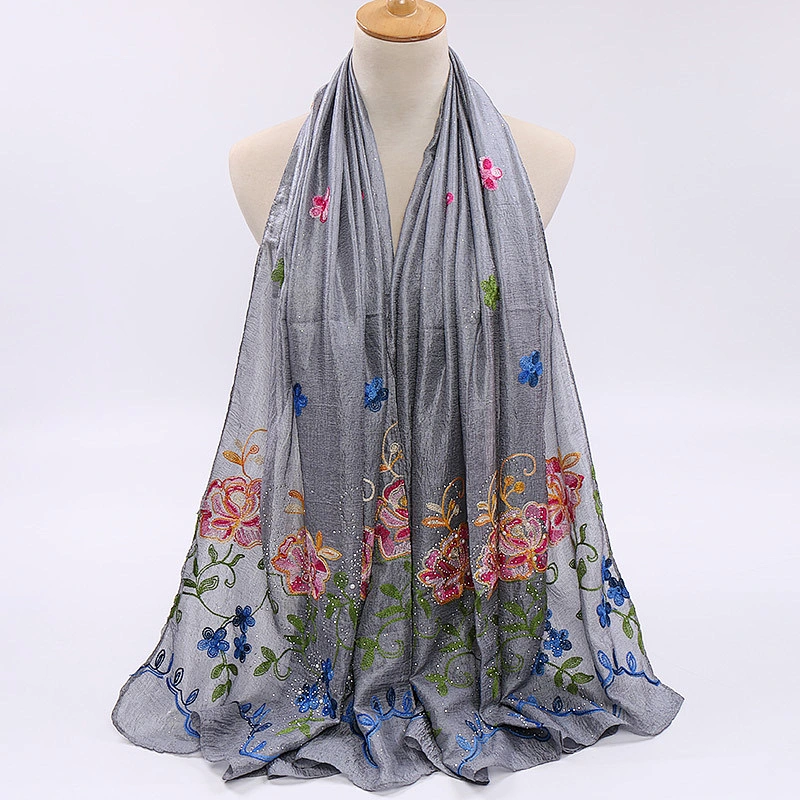 New all-match muslim hot drilling embroidered scarf headscarf linen scarf for women