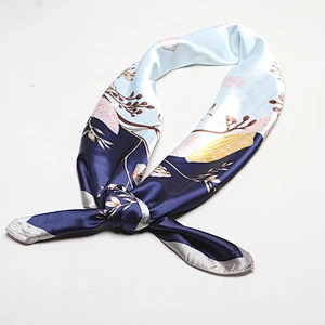 2020 new wholesale female vine flower blue print twill silk scarf custom 90cm