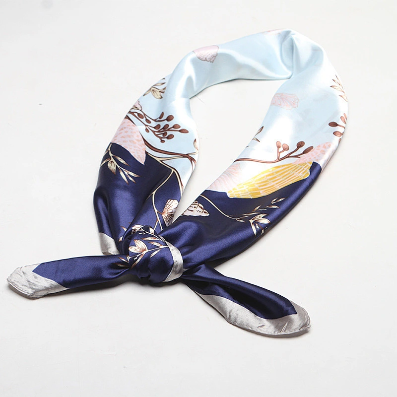 2020 new wholesale female vine flower blue print twill silk scarf custom 90cm