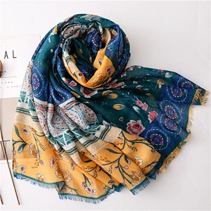 Women's Thin Floral Print Sun Shawl Long wholesale national wind  polyester geometric scarf
