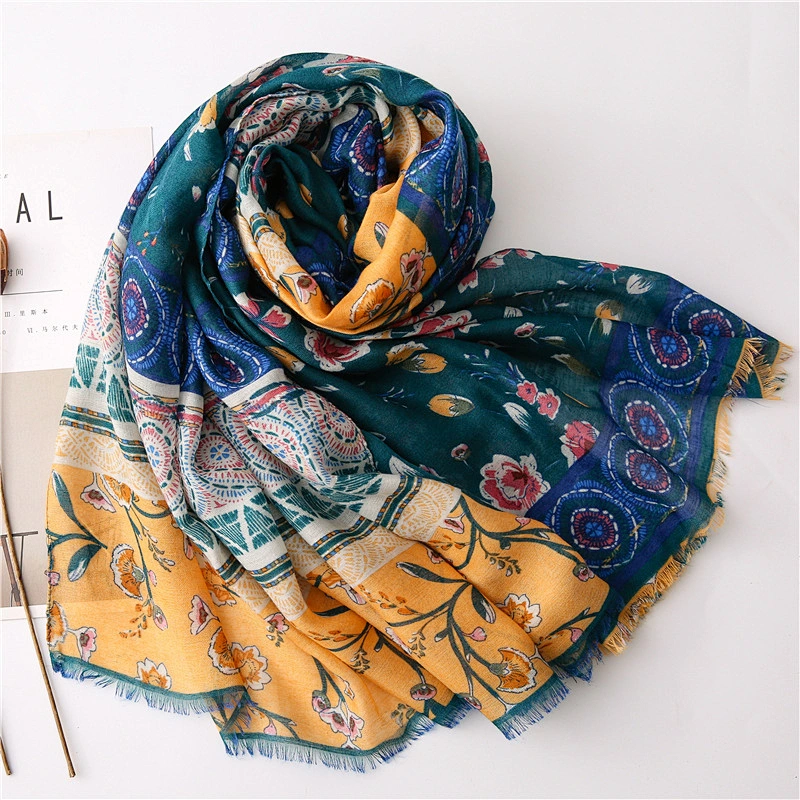 Women's Thin Floral Print Sun Shawl Long wholesale national wind  polyester geometric scarf
