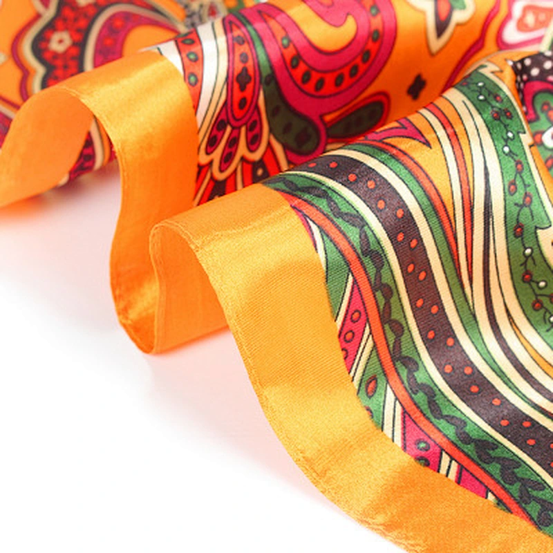 Vintage 90cm satin square scarf wholesale custom digital printing women silk scarf