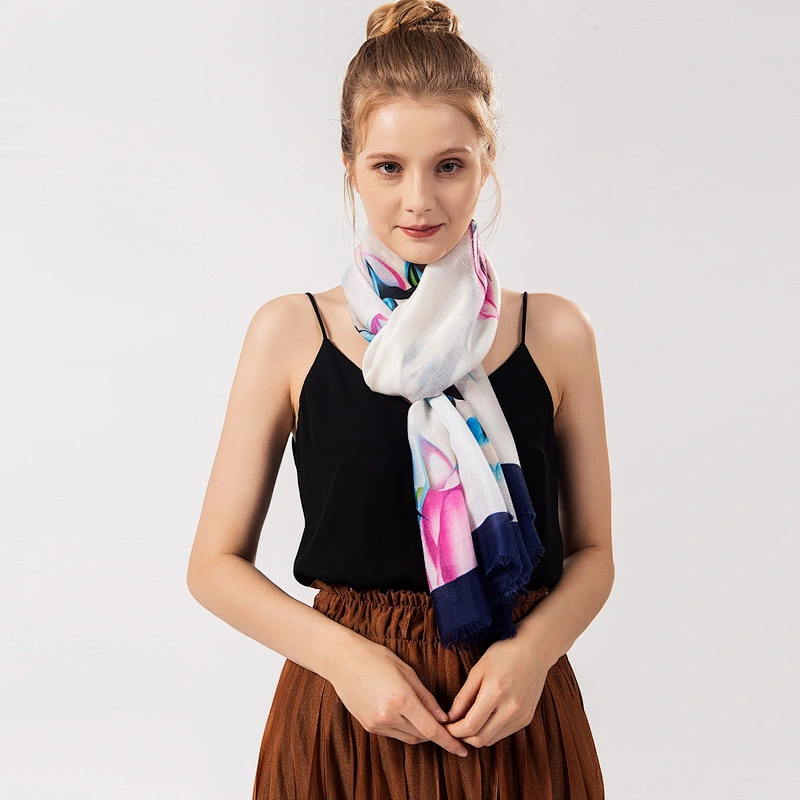 Woman summer seaside Sunscreen Lengthen Oversized beach print polyester  shawl