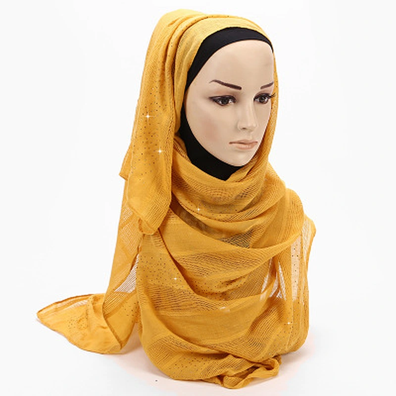 Hot drill monochrome check ladies scarf muslim cotton plain hijab scarf