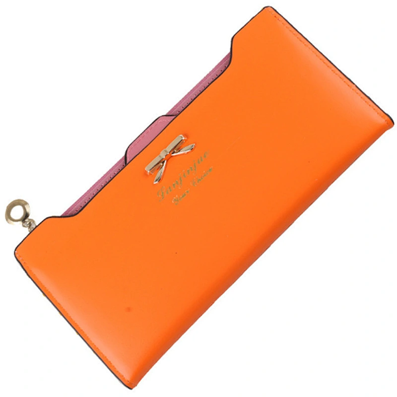 Newest women long zipper wallet high capacity fashion bowknot leather zipper lady wallet