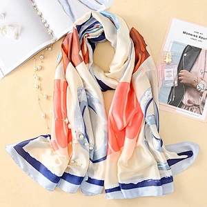 Elegant 180 * 90cm Tabby floral decorative shawl Sun protection women scarf silk print