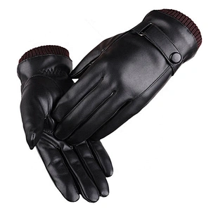 Winter Thicken Warm Gloves Straps Style Leather Screen Touch Gloves For Man