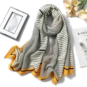 Autumn and winter warm fashion cotton and linen scarf print pleated cotton crinkle striped winter scarf