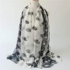Manufacturer produces 2020 new feather print air-conditioned beach cheap printed chiffon scarves scarf women
