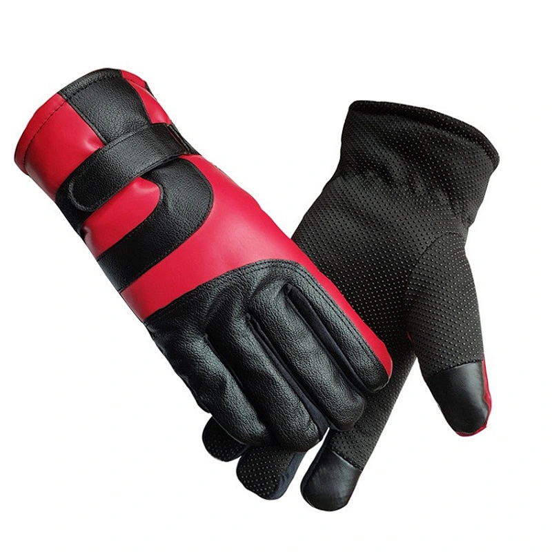 Winter Warm Full Finger Skidproof Gloves PU Leather Touch Screen Wind-stopper Gloves