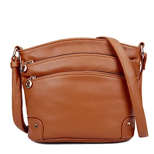 High quality women triple zip pocket large capacity single shoulder bag crossbody bag