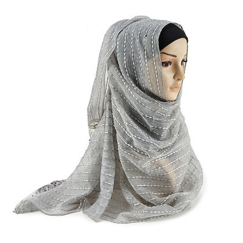 Malaysian new ladies scarf summer all-match floral lace pearl imitated silk hijab scarf