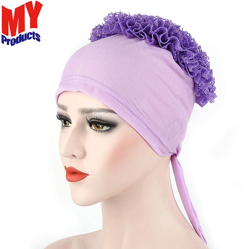 Cheap wholesale plain Flowers Women Cotton Jersey islamic cap hijab cap muslim