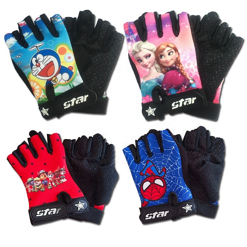 Children Cartoon Design Gloves Half  Finger Cycling Sports Skidproof  Gloves